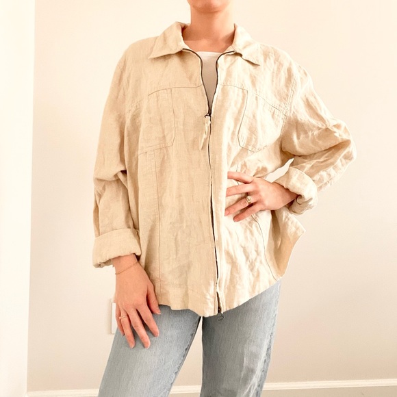 Vintage Style & Co Lightweight Beige Linen Zip Jacket - Picture 2 of 6